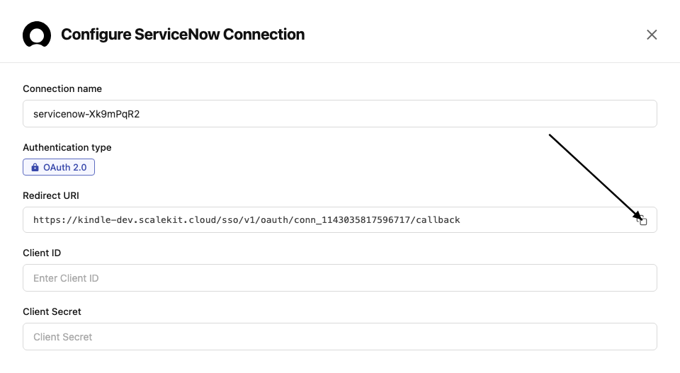 Copy redirect URI from Scalekit dashboard